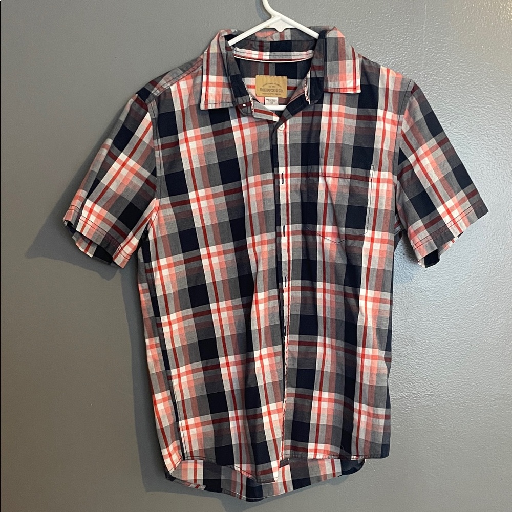 Men's Plaid Button-Down Shirt - Black, Red, White